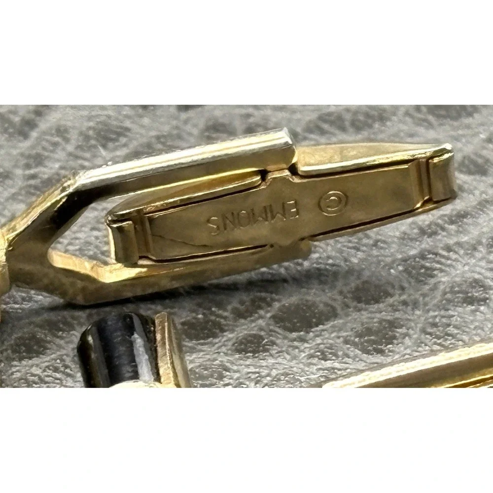 Vintage Emmons Black Stone Gold Tone Barrel Cufflinks Men's Luxury Accessory